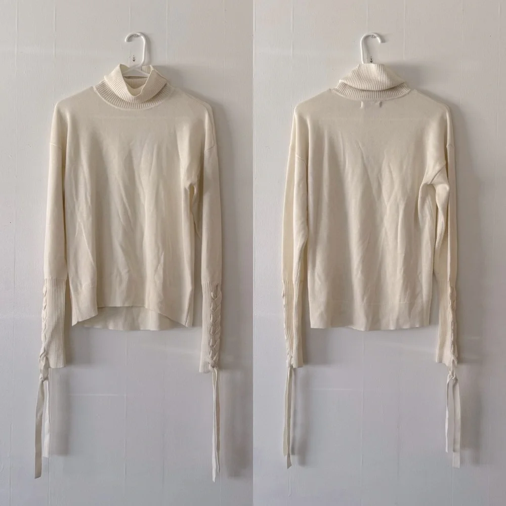 NWT Ramy Brook Walt Turtle Neck Long Lace-Up Sleeve Top - Picture 5 of 9